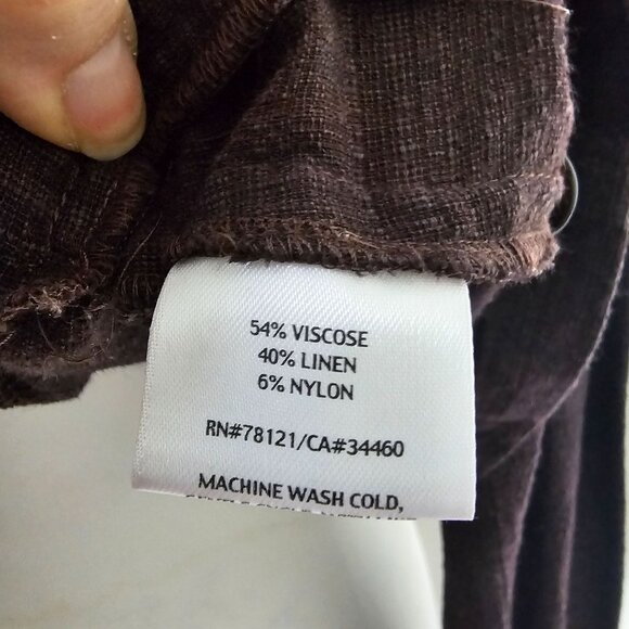 Eileen Fisher Linen Blend Button Up Blouse Sz M Dark Brown Pockets Minimalist - Picture 8 of 10